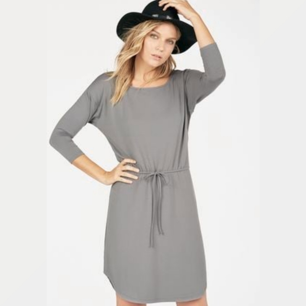JustFab Dolman Drawstring Dress Elastic Tie Waist Cropped Long Sleeve Casual